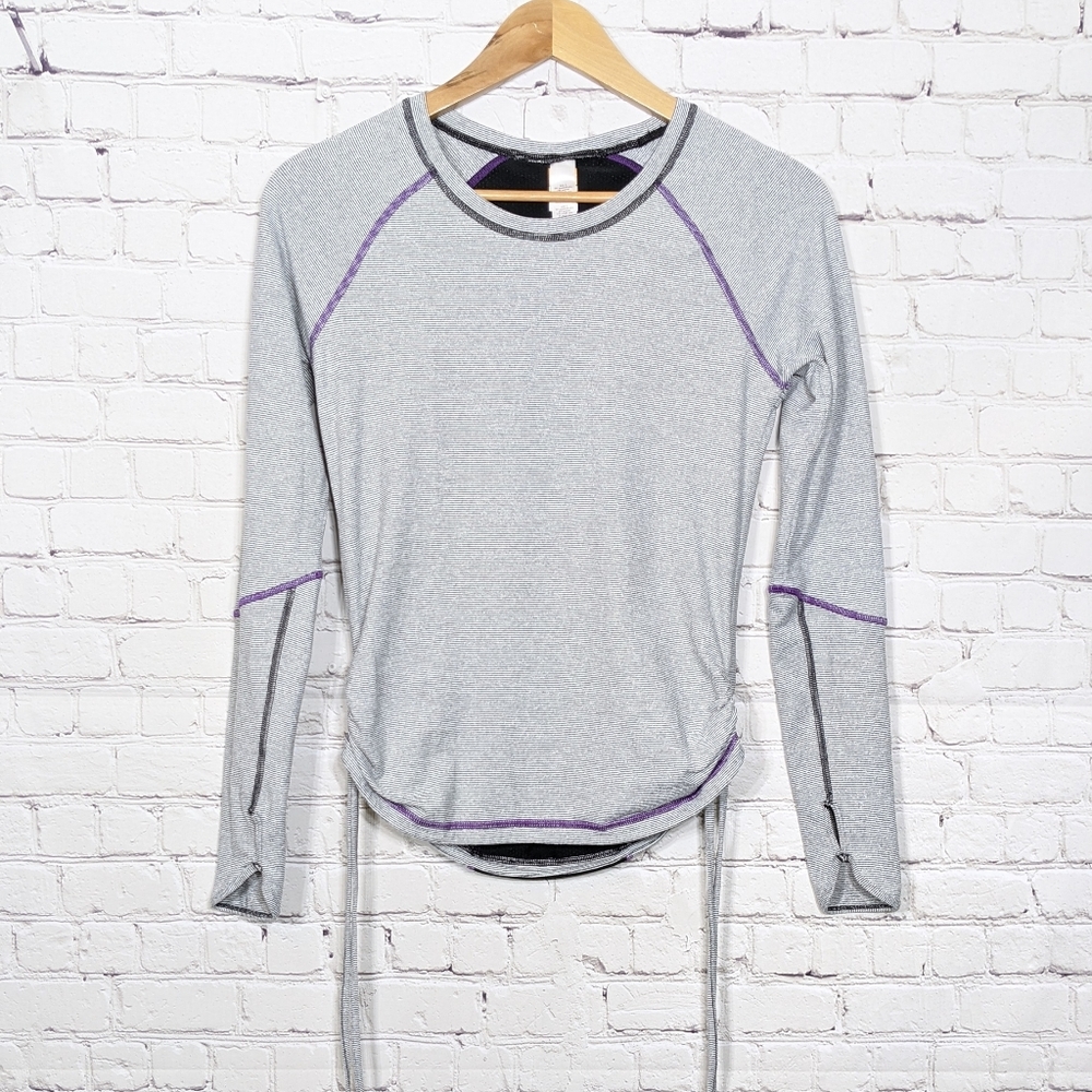 Lucy Women's Top Athletic Stripe Gray Long sleeve Size Small Leisure